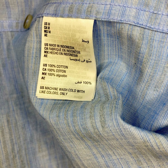 Tasso Elba, Men’s Cotton Casual Light Blue and Navy, Short Sleeve Button Up - Picture 4 of 7